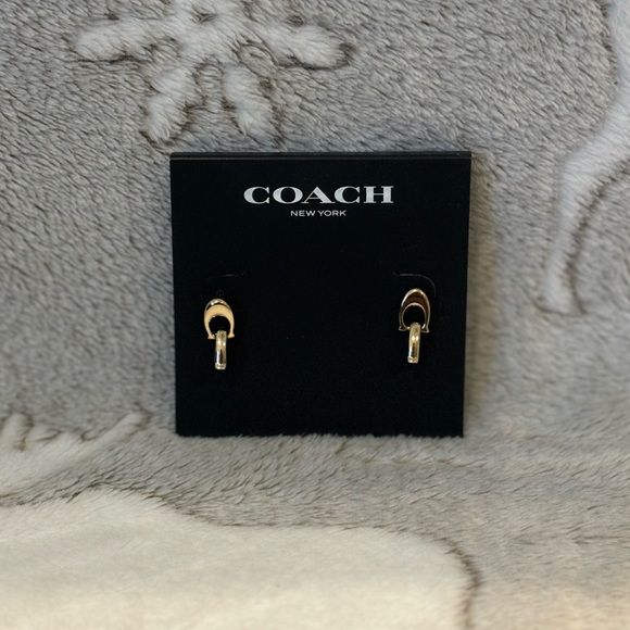 Coach Gold Signature Interlock Chain Stud Drop Earrings - Picture 4 of 4